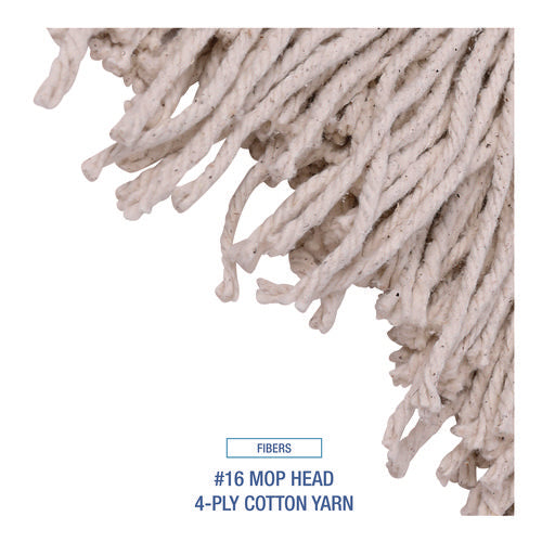 Image of Boardwalk® Cotton Deck Mop, #16 White Cotton Head, 50" Wood Handle, 12/Carton
