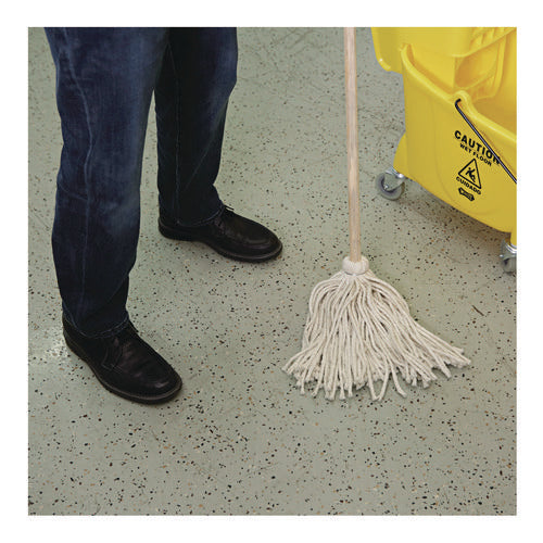 Image of Boardwalk® Cotton Deck Mop, #16 White Cotton Head, 50" Wood Handle, 12/Carton