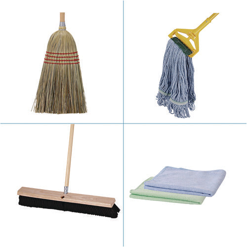 Image of Boardwalk® Cleaning Kit, Medium Blue Cotton/rayon/synthetic Head, 60" Natural/yellow Wood/metal Handle