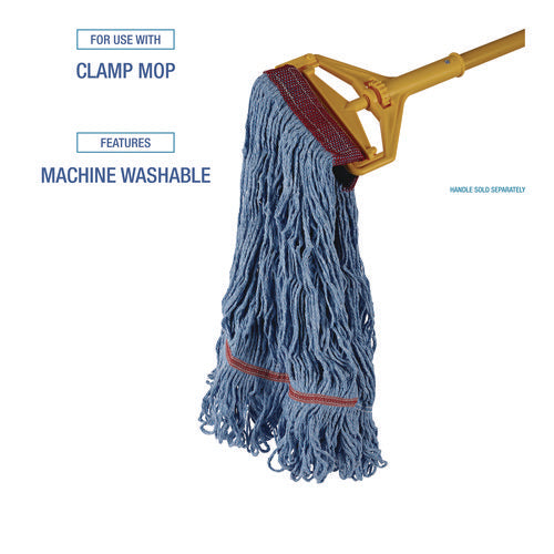 Image of Boardwalk® Cotton Mop Heads, Cotton/synthetic, Large, Looped End, Wideband, Blue, 12/ct
