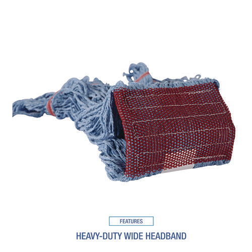 Image of Boardwalk® Cotton Mop Heads, Cotton/synthetic, Large, Looped End, Wideband, Blue, 12/ct