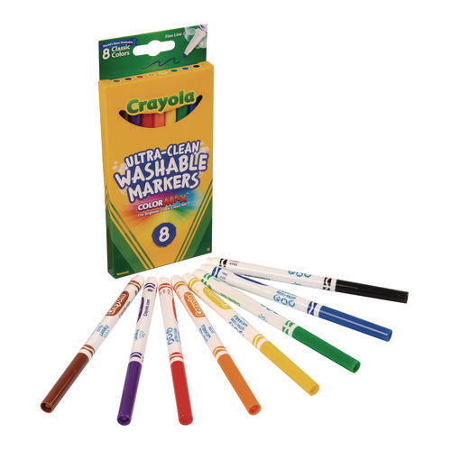 Image of Crayola® Ultra-Clean Washable Markers, Fine Bullet Tip, Assorted Colors, 8/pack