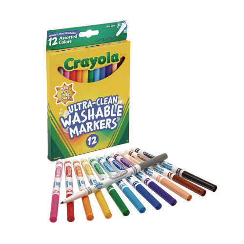 Image of Crayola® Ultra-Clean Washable Markers, Fine Bullet Tip, Assorted Colors, Dozen