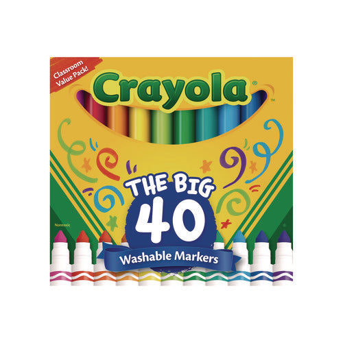 Image of Crayola® Ultra-Clean Washable Markers, Broad Bullet Tip, Assorted Colors, 40/set