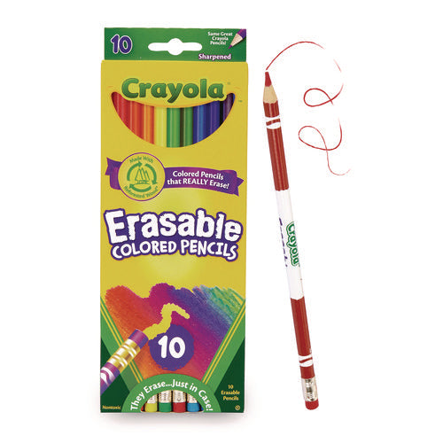 Image of Crayola® Erasable Color Pencil Set, 3.3 mm, 2B, Assorted Lead and Barrel Colors, 10/Pack