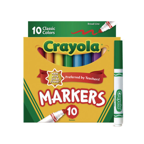 Image of Crayola® Non-Washable Marker, Broad Bullet Tip, Assorted Classic Colors, 10/Pack