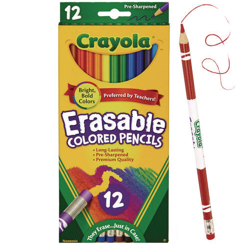 Image of Crayola® Erasable Color Pencil Set, 3.3 mm, 2B, Assorted Lead and Barrel Colors, Dozen