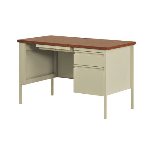 Image of Alera® Single Pedestal Steel Desk, 45" x 24" x 29.5", Cherry/Putty