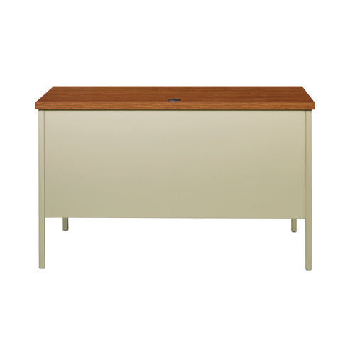 Image of Alera® Single Pedestal Steel Desk, 45" x 24" x 29.5", Cherry/Putty