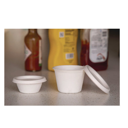 Image of Eco-Products® Vanguard Sugarcane Portion Cup Lid, Fits 2 oz Portion Cups, White, 2,500/Carton