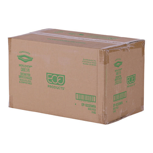 Image of Eco-Products® Vanguard Worldview Renewable and Compostable Sugarcane Takeout Containers, 9.9 oz, 5 x 5 x 1, White, 800/Carton