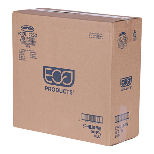 Image of Eco-Products® EcoLid 25% Recycled Content Hot Cup Lid, Fits 10 oz to 20 oz Hot Cups, Plastic, White, 100/Pack, 10 Packs/Carton
