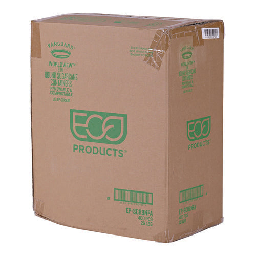 Image of Eco-Products® Vanguard Worldview Renewable and Compostable Sugarcane Take-Out Containers, 34.1 oz, 9 x 9 x 1.25, White, 400/Carton