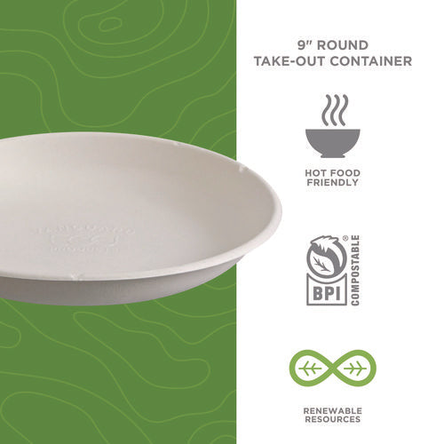 Image of Eco-Products® Vanguard Worldview Renewable and Compostable Sugarcane Take-Out Containers, 34.1 oz, 9 x 9 x 1.25, White, 400/Carton