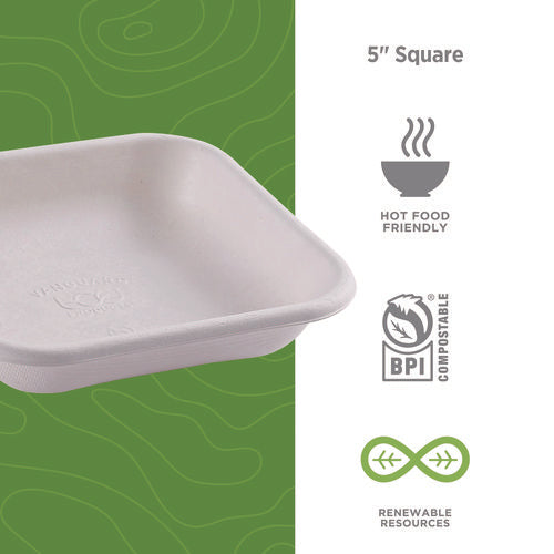Image of Eco-Products® Vanguard Worldview Renewable and Compostable Sugarcane Takeout Containers, 9.9 oz, 5 x 5 x 1, White, 800/Carton