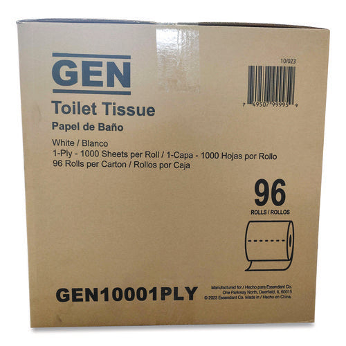 Image of GEN Small Roll Bath Tissue, Septic Safe, 1-Ply, White, 1,000 Sheets/Roll, 96 Rolls/Carton
