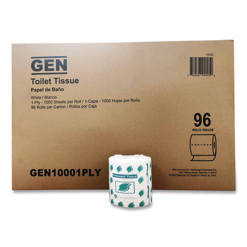 Image of GEN Small Roll Bath Tissue, Septic Safe, 1-Ply, White, 1,000 Sheets/Roll, 96 Rolls/Carton