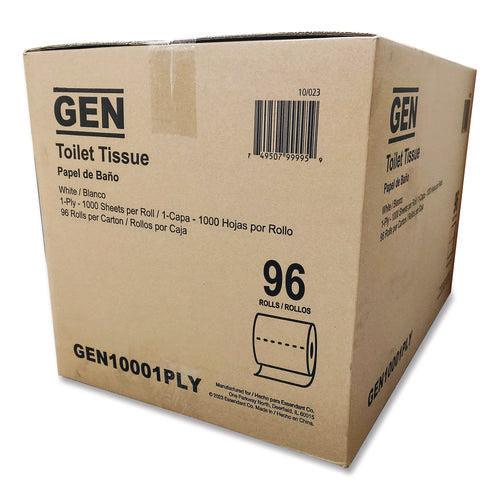 Image of GEN Small Roll Bath Tissue, Septic Safe, 1-Ply, White, 1,000 Sheets/Roll, 96 Rolls/Carton