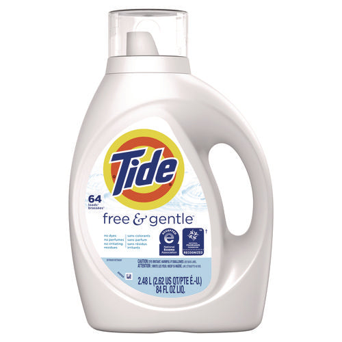 Image of Tide® Free and Gentle Liquid Laundry Detergent, HE Compatible, 64 Loads, 84 oz Bottle, 4/Carton