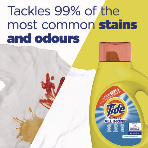 Image of Tide® Simply Clean and Fresh Laundry Detergent, HE Compatible, Refreshing Breeze, 64 Loads, 84 oz Bottle, 4/Carton