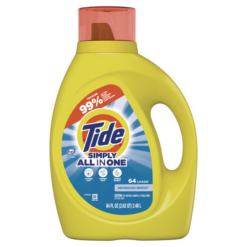 Image of Tide® Simply Clean and Fresh Laundry Detergent, HE Compatible, Refreshing Breeze, 64 Loads, 84 oz Bottle, 4/Carton