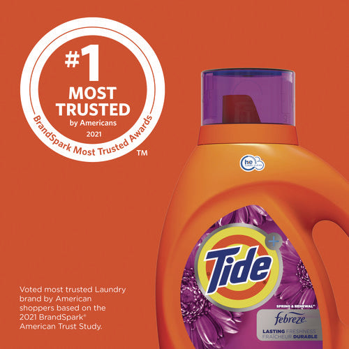 Image of Tide® Plus Febreze HE Liquid Laundry Detergent, Spring and Renewal, 84 oz Bottle, 4/Carton