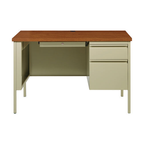 Image of Alera® Single Pedestal Steel Desk, 45" x 24" x 29.5", Cherry/Putty