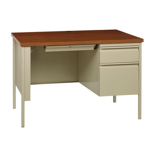 Image of Alera® Single Pedestal Steel Desk, 45" x 24" x 29.5", Cherry/Putty