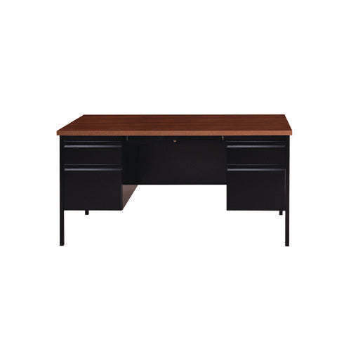 Image of Alera® Double Pedestal Steel Desk, 60" x 30" x 29.5", Mocha/Black, Black Legs