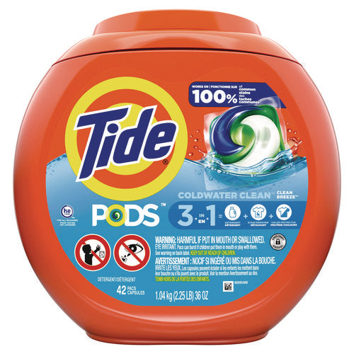 Image of Tide® PODS Laundry Detergent, HE Compatible, Clean Breeze, 36 oz Tub, 42 Pacs/Tub