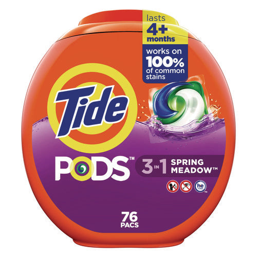 Image of Tide® PODS Laundry Detergent, HE Compatible, Spring Meadow, 66 oz Tub, 76 Pacs/Tub, 4 Tubs/Carton