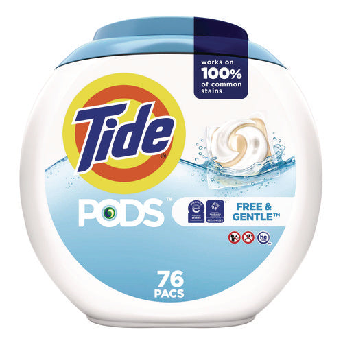 Image of Tide® PODS Laundry Detergent, Free and Gentle, HE Compatible, 63 oz Tub, 76 Pacs/Tub, 4 Tubs/Carton
