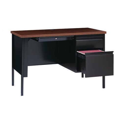 Image of Alera® Single Pedestal Steel Desk, 45" x 24" x 29.5", Mocha/Black, Black Legs