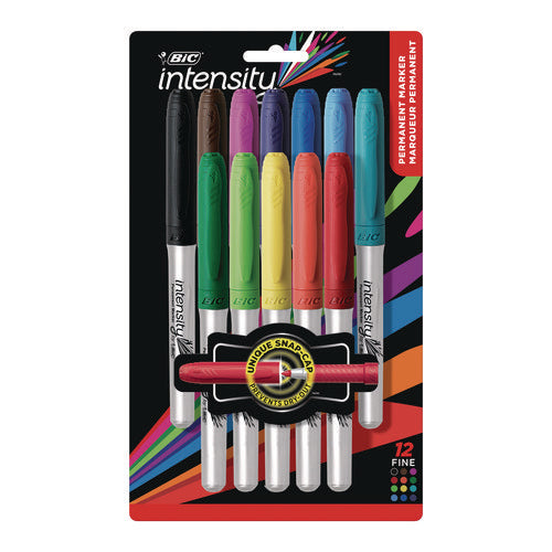 Image of BIC® Intensity Fine Tip Permanent Marker, Fine Bullet Tip, Assorted Colors, Dozen