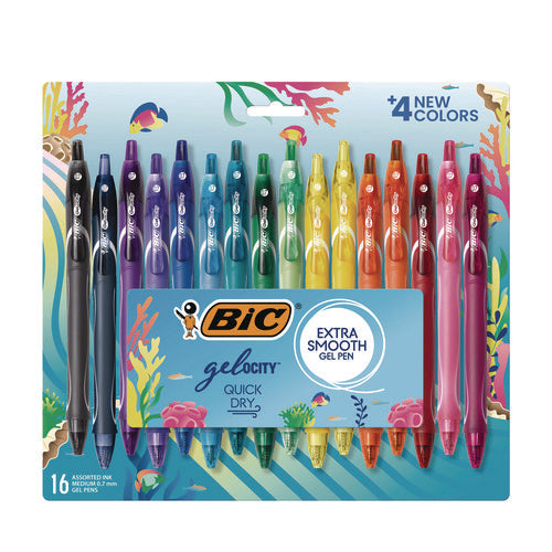 Image of BIC® Gel-ocity Quick Dry Gel Pen, Retractable, Medium 0.7 mm, Assorted Ink and Barrel Colors, 16/Pack