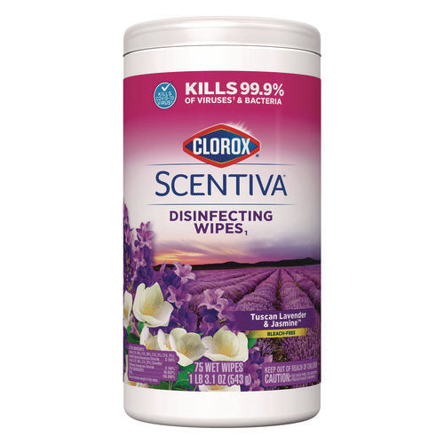 Image of Clorox® Scentiva Bleach Free Cleaning Wipes, 7.75 x 7, Tuscan Lavender and Jasmine, 75/Canister
