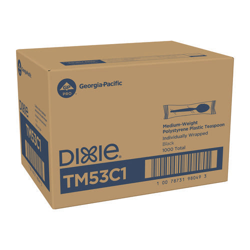 Image of Dixie® Mediumweight Polystyrene Wrapped Cutlery, Spoon, Plastic, Black, 1,000/Carton