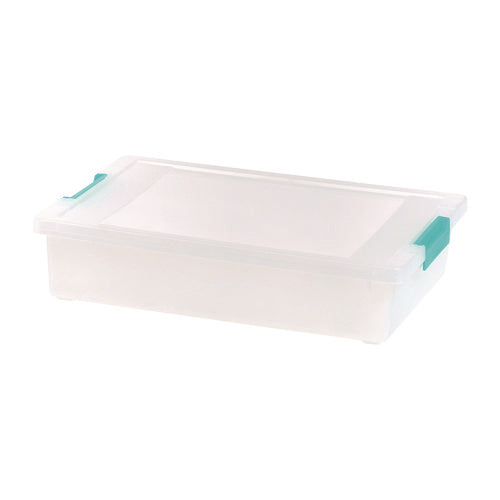 Image of IRIS Latch Lid Storage Box, 2.3 gal, 14 x 11 x 3.5, Clear Bin/Seafoam Latches