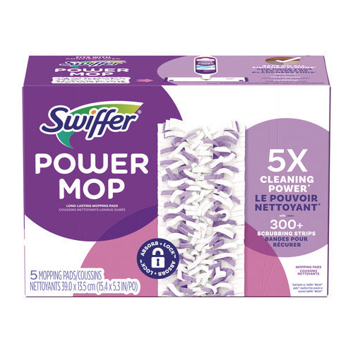 Image of Swiffer® PowerMop Mopping Pads, 5.3 x 15.4, White/Purple, 5 Pads/Box