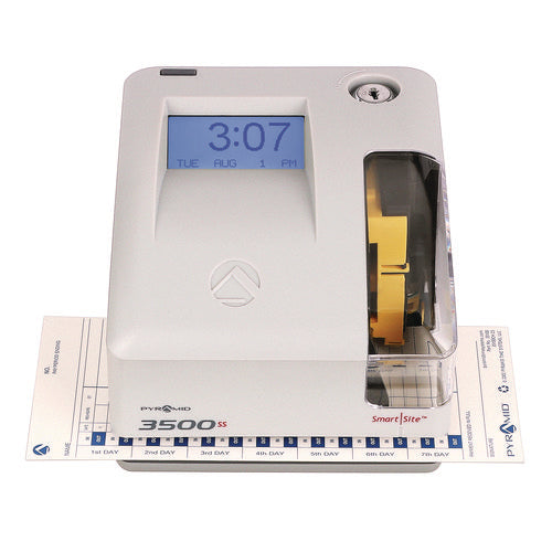 Image of Pyramid Technologies 3500 Smart Site Punch Card Time Clock System, DC Powered Operation, Light Gray