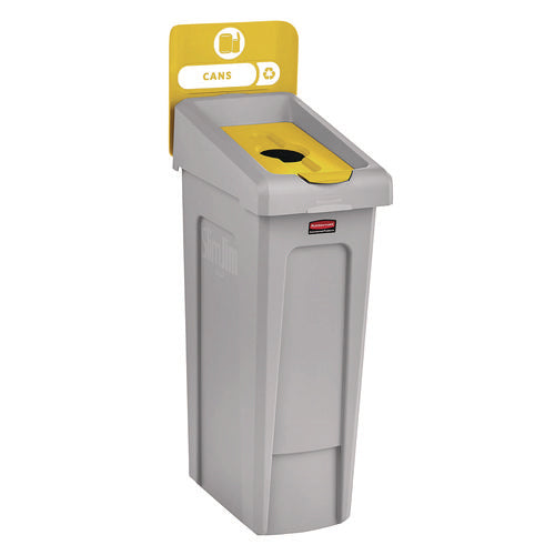 Image of Rubbermaid® Commercial Slim Jim Recycling Station Kit, 1-Stream Bottles and Cans, 23 gal, Plastic, Yellow/Gray