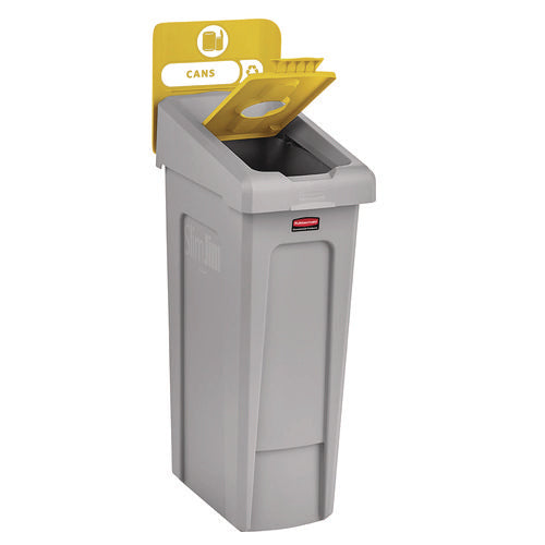 Image of Rubbermaid® Commercial Slim Jim Recycling Station Kit, 1-Stream Bottles and Cans, 23 gal, Plastic, Yellow/Gray