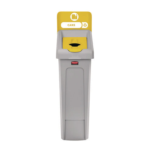 Image of Rubbermaid® Commercial Slim Jim Recycling Station Kit, 1-Stream Bottles and Cans, 23 gal, Plastic, Yellow/Gray
