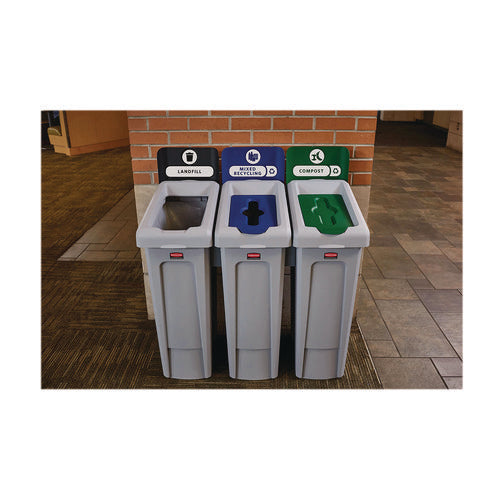 Image of Rubbermaid® Commercial Slim Jim Recycling Station Kit, 1-Stream Landfill, 23 gal, Plastic, Gray/Black