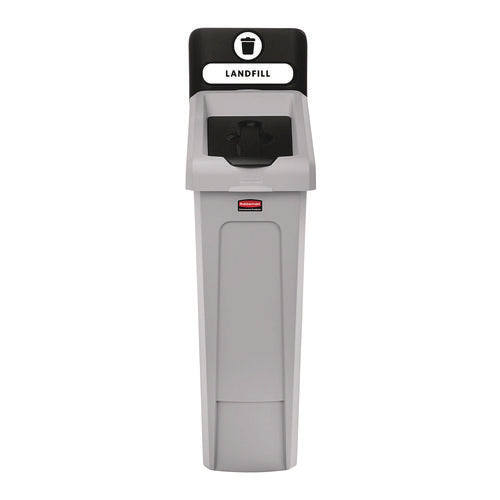 Image of Rubbermaid® Commercial Slim Jim Recycling Station Kit, 1-Stream Landfill, 23 gal, Plastic, Gray/Black