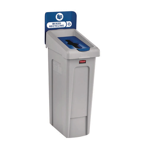 Image of Rubbermaid® Commercial Slim Jim Recycling Station Kit, 1-Stream Mixed Recycling, 23 gal, Plastic, Gray/Blue