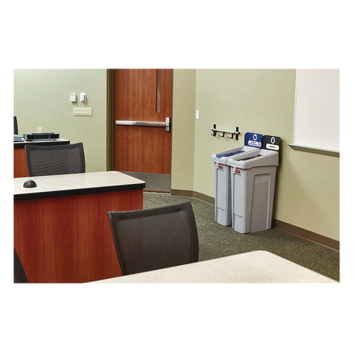 Image of Rubbermaid® Commercial Slim Jim Recycling Station Kit, 1-Stream Mixed Recycling, 23 gal, Plastic, Gray/Blue