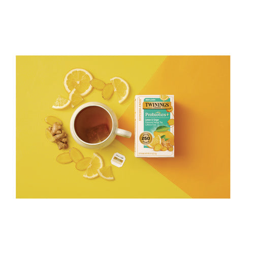 Image of TWININGS® Probiotics Lemon and Ginger Herbal Tea Bags, 0.05 oz, 18/Box