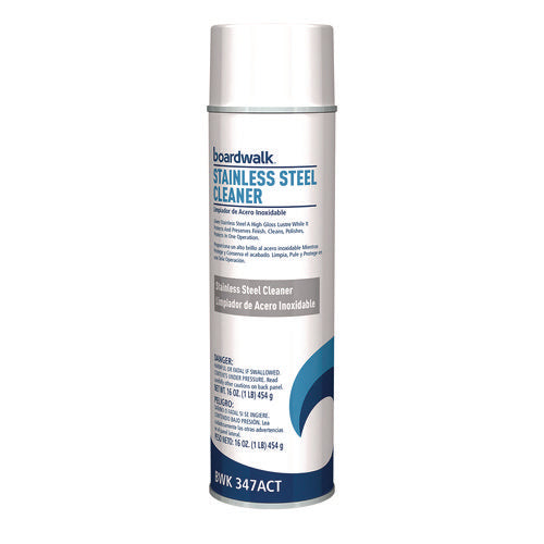Image of Boardwalk® Stainless Steel Cleaner and Polish, Water-in-Oil Based, Lemon Scent, 16 oz Aerosol Spray
