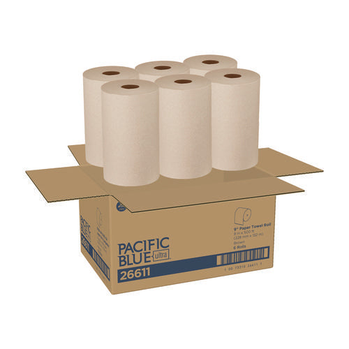 Image of Georgia Pacific® Professional Pacific Blue Ultra Paper Towels, 1-Ply, 9" x 6,000 ft, Brown, 6/Carton